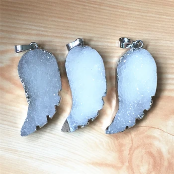 

Hot!New Natural Stone White Crystal Geode Drusy Druzys Agates Pendants for Necklace Angel Wings Natural Pendent Electroplating