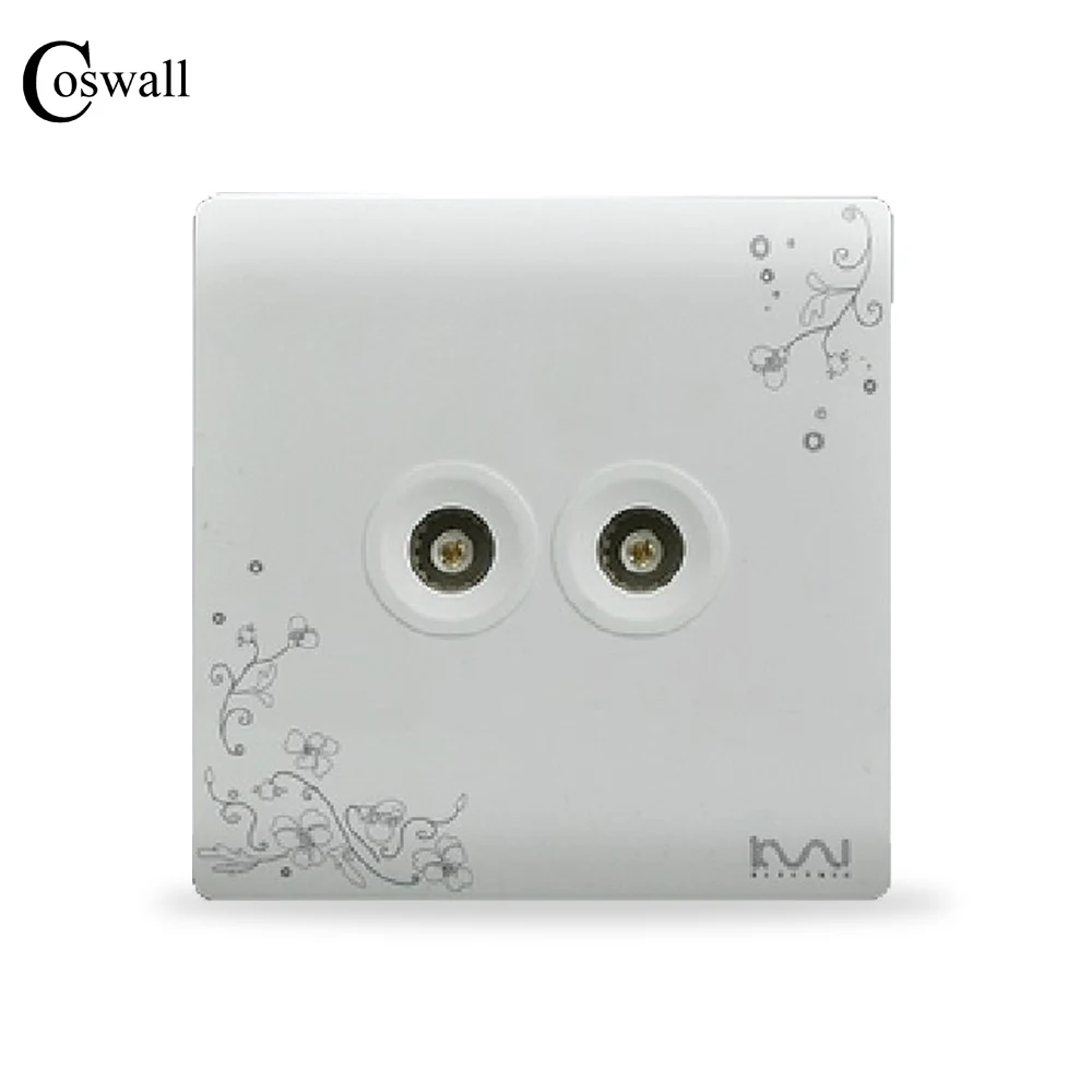 COSWALL Fashion Wall Socket, Ivory White, Brief Art Pattern Panel, Double TV Outlet AC 110~250V COSWALL Fashion Wall Socket, Ivory White, Brief Art Pattern Panel, Double TV Outlet AC 110~250V