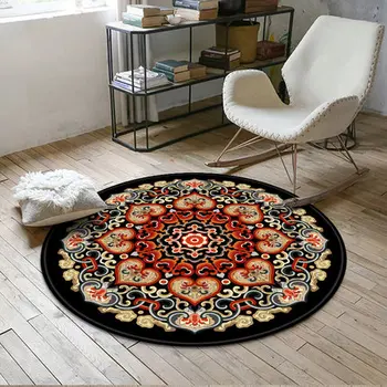 

Retro European Round Mandala Flower Carpet Living Room Coffee Table Bedroom Room Hanging Basket Round Blanket Home Simple Compu