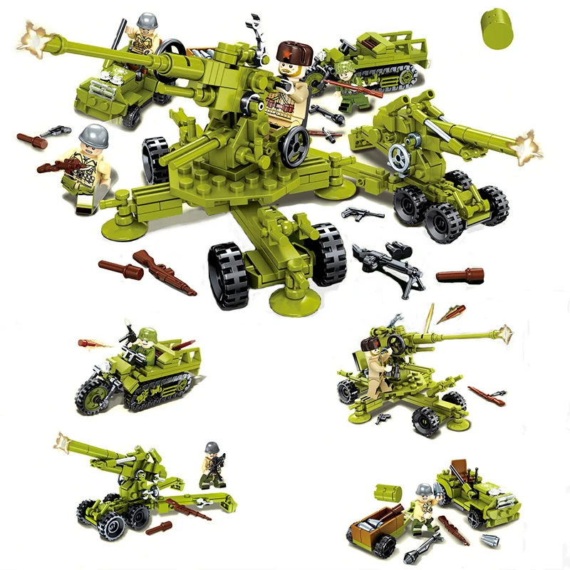 

WW2 Military Soviet Army Soldiers Figures weapons antiaircraft gun Tracked motorcycle Accessories building blocks Bricks Toys