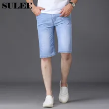 SULEE Brand Summer New Men's Denim Shorts Fashion Casual Slim Fit Elastic Jeans Short Male Brand Clothes
