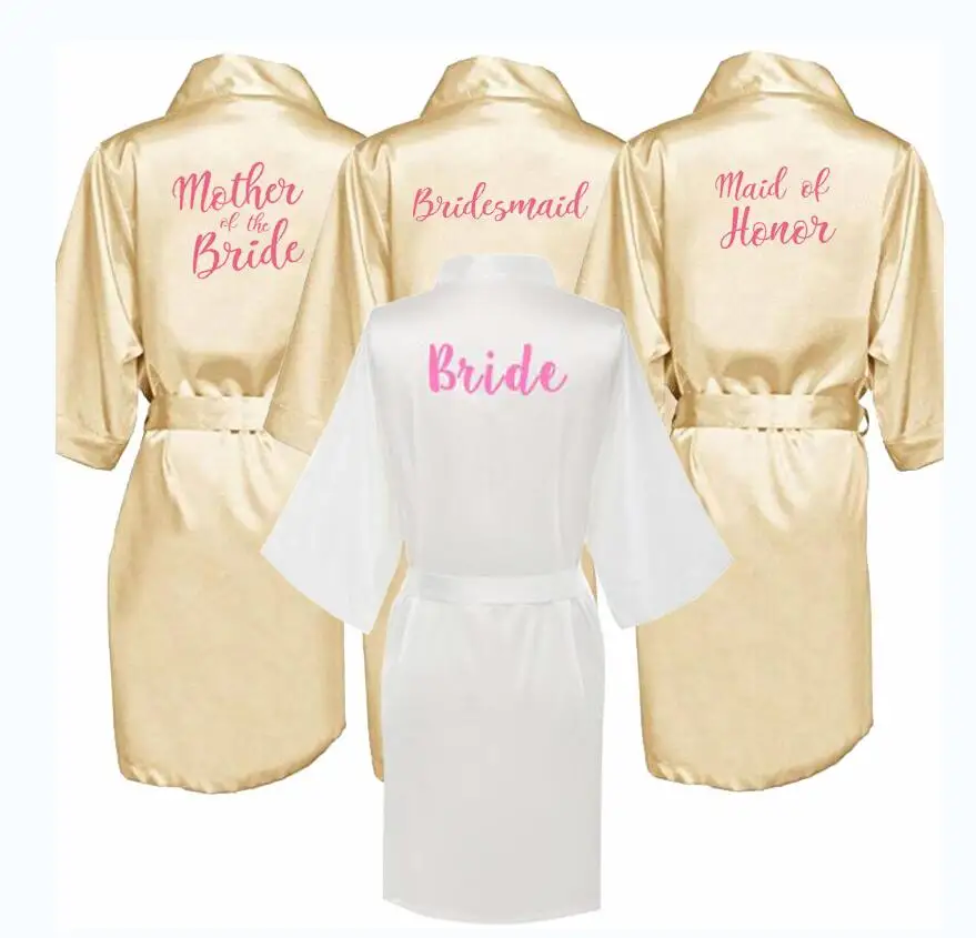 

sexy champagne robe bride kimono satin robe women Bathrobe wedding robe sister mother of the bride groom bridesmaid robes