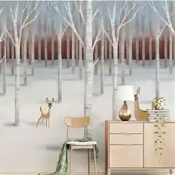 3d пользовательские фото Обои Березовый Лес Дерево фрески, природа пейзаж леса Обои для стен 3d для Гостиная ТВ Домашний Декор