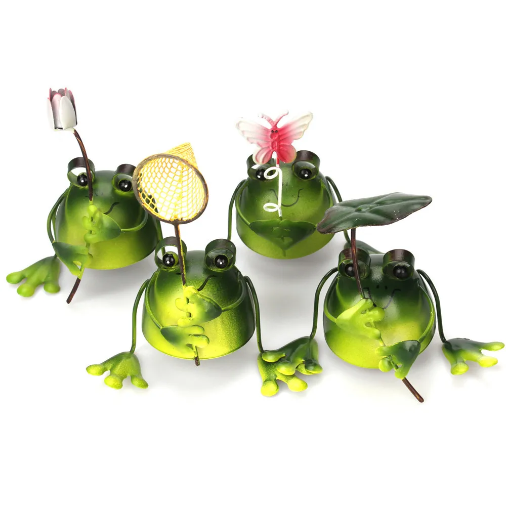 

4pcs/lot Frogs Figurine Modern iron Home Sculpture Dolls iron Model Gifts Crafts Animal Ornaments Home Decoration Dropshipp