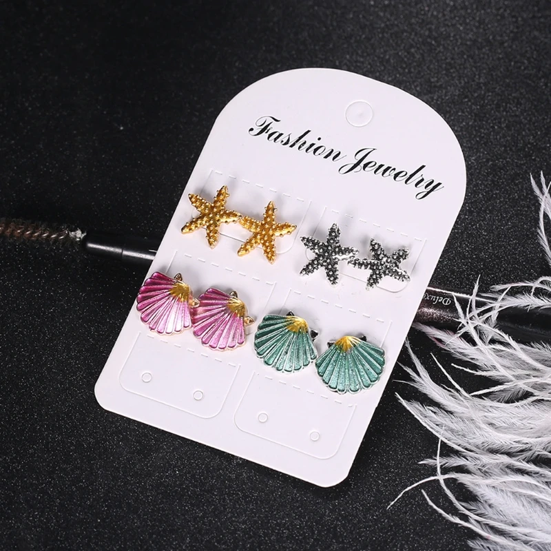 

4 Pairs Assorted Boho Earrings Colorful Sea Shell Starfish Beach Jewelry