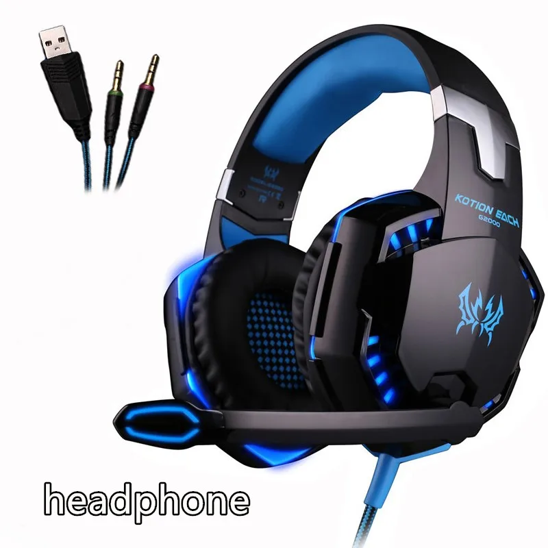 KOTION каждый Gaming Headset игра наушники глубокий бас стерео наушники с светодиодный свет микрофон для портативных ПК PS4 Xbox - Цвет: G2000 black blue