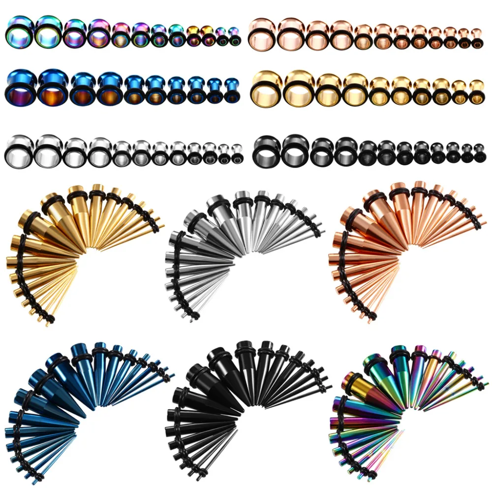 

18pcs/lot Steel Ear Taper Stretching Kit Single Flared Tunnel Plug Gauge Piercing Ear Expander Set Body Piercing Jewelry 14G-00G