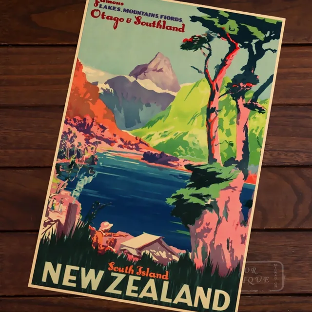 South Island Landscape Pop Art New Zealand View Art Retro Vintage