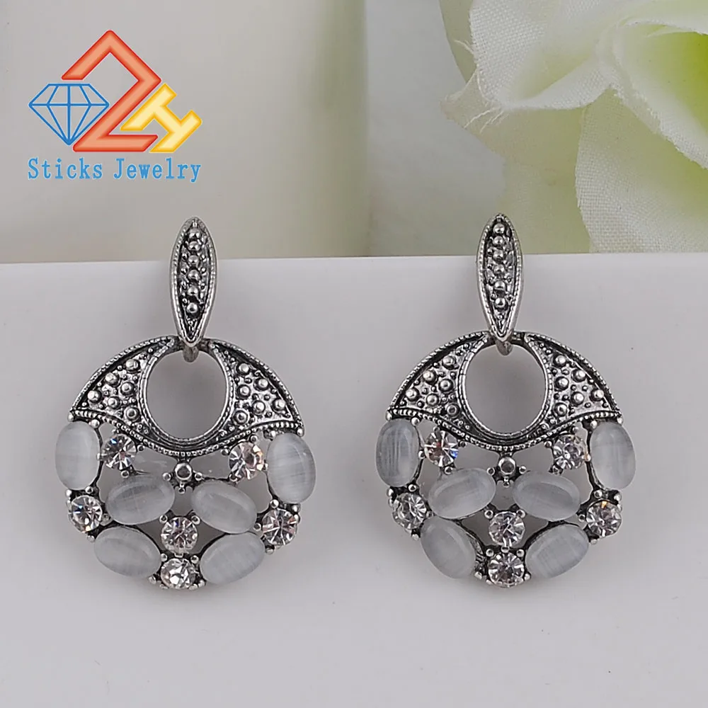 

New Styles 2015 Fashion Jewelry Antique Vintage Green Plant Round Earrings