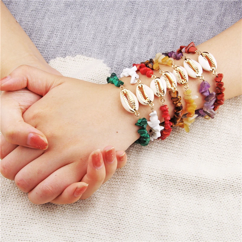

Vinswet 2019 Summer Beach Shell Bracelet Conch Sea Gem Chips Bracelet Seashell Bracelets Woman Girl Female