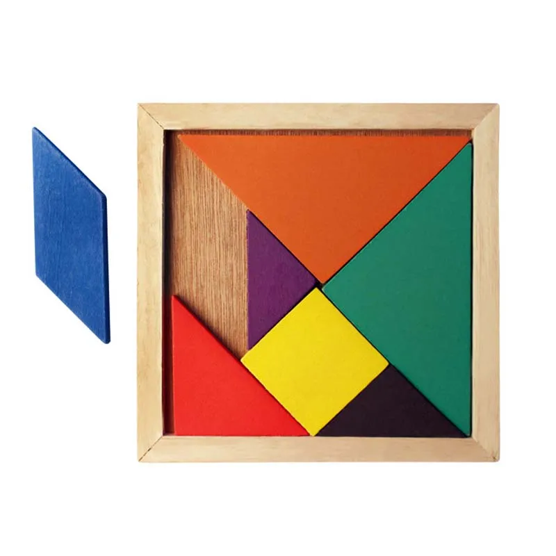 Montessori Wooden Tangram Jigsaw Puzzle Toy Geometry Shape Kids DIY Early Educational Toys for Children Development Game