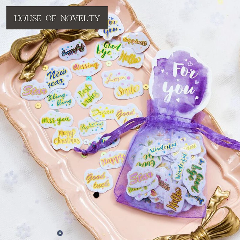 

24 pack/lot For You English Letter Organza Bag Decorative Stickers Adhesive Stickers DIY Decoration Craft Scrapbooking Stickers