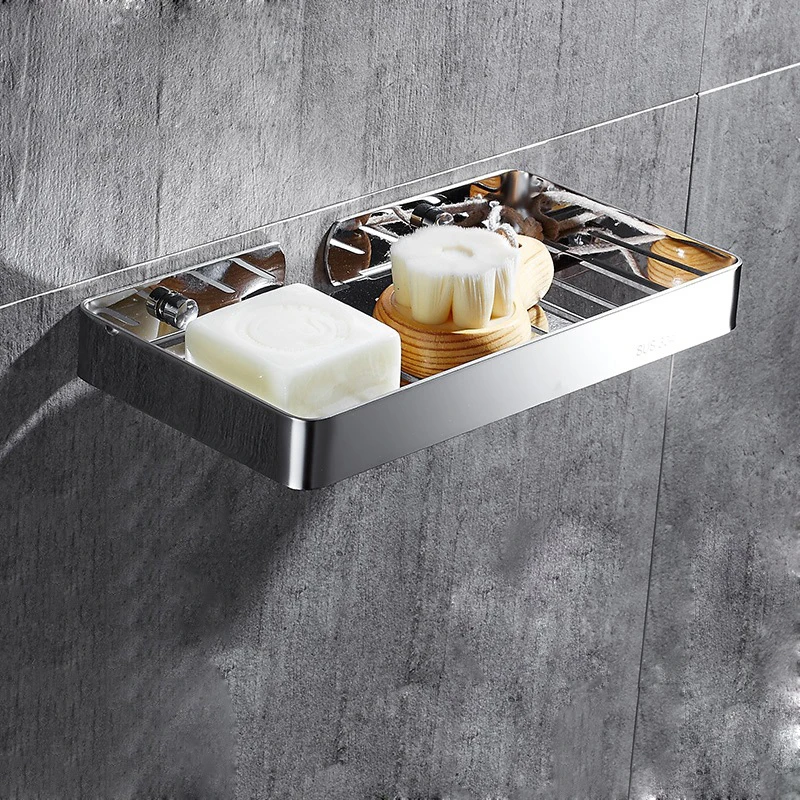 

Bathroom soap box contains rack without perforation, shelving, wall-mounted creative asphalt soap net, soap dish, 304 stainless