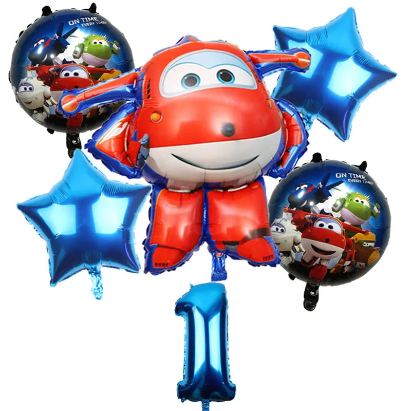 6 шт 3D супер воздушный шар с крыльями Джетта воздушные шары с рисунками героев из мультфильма «Супер Крылья», игрушки День рождения 32 дюймов номер украшения Детские игрушки шарики принадлежности - Цвет: Blue 1