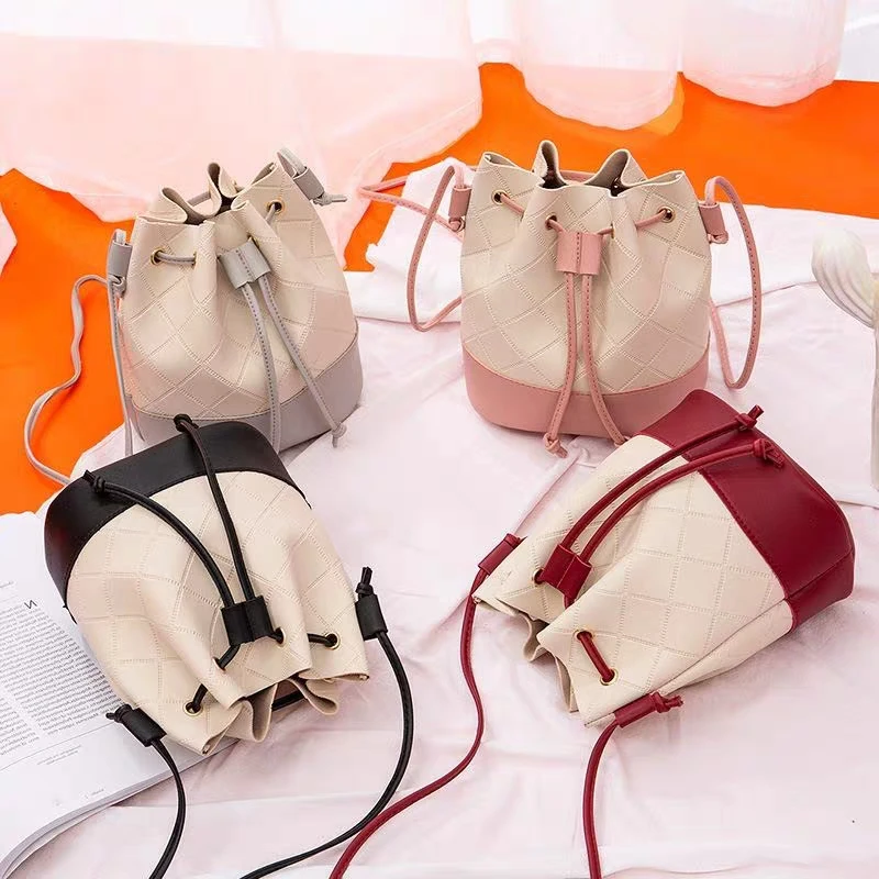 

JULIE Women bag with color strap bucket bag Women PU leather shoulder bag large capacity handbags Ladies Crossbody bag
