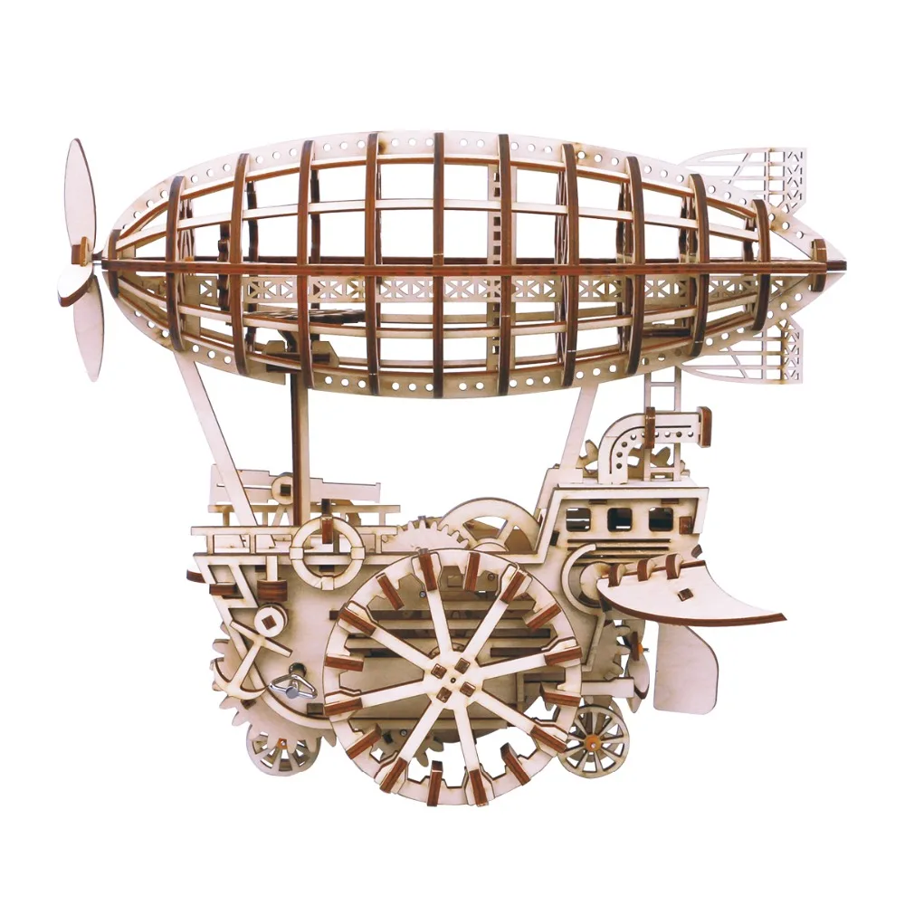Robotime DIY Moveable Airship Gear Drive by Clockwork 3D Wooden Model Building Kits Toys Hobbies Gift