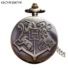 Retro Hogwarts Harry Potter Pocket Watch Necklace For Men Women Vintage Flip Metal Antique Quartz Fob Clock With Chain Gift