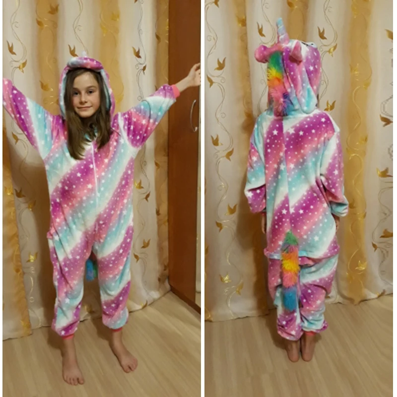 Кигуруми Детские пижамы с единорогом для мальчиков и девочек; детские пижамы с изображением оленя; зимняя детская одежда для сна; пижамы с пандой