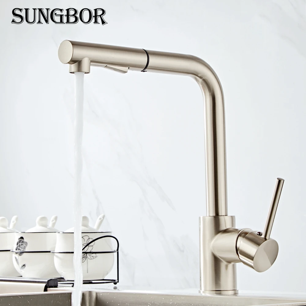  Kitchen Faucets chrome Single Handle Pull Out Kitchen Tap Single Hole Handle Swivel 360 Degree Wate - 32960209078