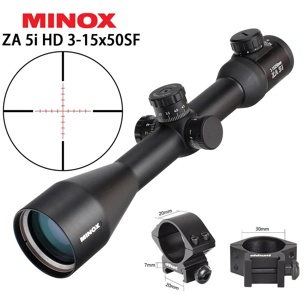 MINOX ZA 5i HD 3-15x50 SF тактический оптический прицел из красного стекла с гравировкой, боковой прицел параллакса для охоты и стрельбы - Цвет: with Picatinny Rings