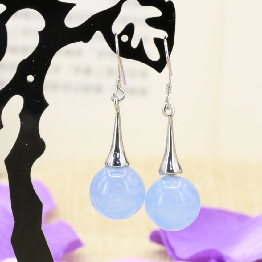 

Bohemis style 12 types long earring for women natural stone lapis lazuli calaite round jades chalcedony dangle eardrop B3145
