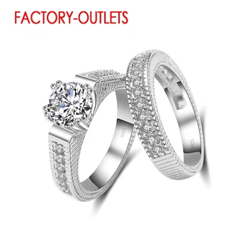 

Sterling 925 Rings Sets Shiny 2pcs AAA Zircon CZ Cubic Zircon Eternity Gift Ring Wedding Engagement Jewelry