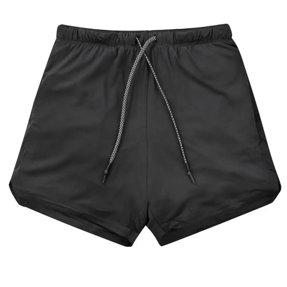 Спортивные мужские фитнес двухслойные встроенные карманные шорты на шнурке пятые брюки