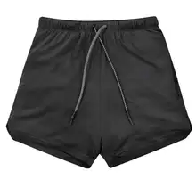 Спортивные мужские фитнес двухслойные встроенные карманные шорты на шнурке пятые брюки