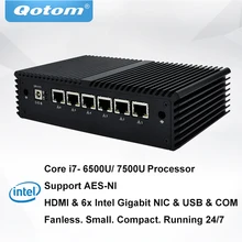 QOTOM pfSense Appliance Q500G6 с процессором Skylake Core i7-6500U Kabylake Core i7-7500U 6 гигабитная Сетевая интерфейсная карта безвентиляторный мини-ПК PFSense