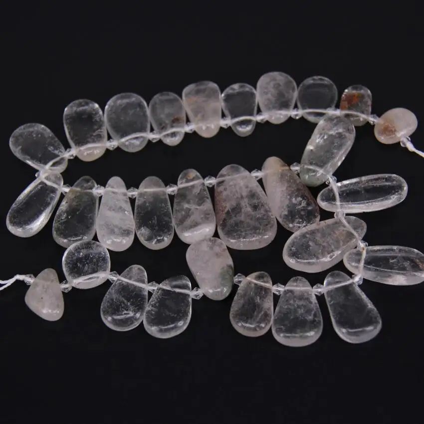 28pcs/str Polished Natural Ghost Stone Top Drilled Teardrop Loose Beads Pendants,Raw Quartz Crystals Graduated Slice beads
