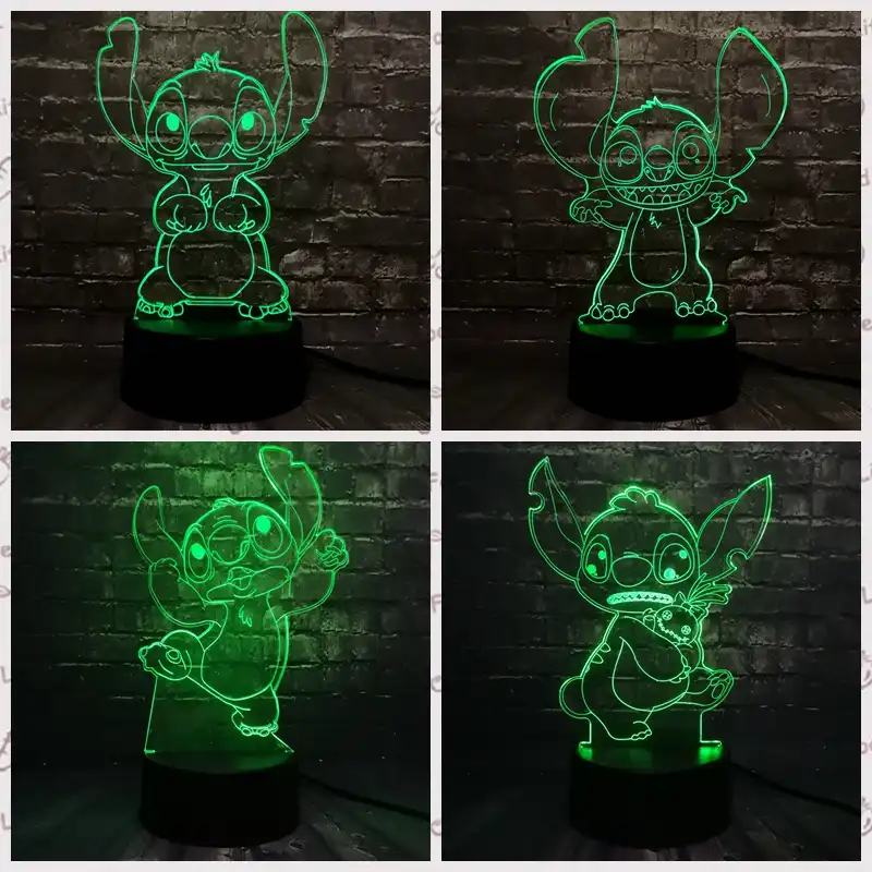 Amroe 3D Night Light Cute Cartoon Stitch 7 Colors Led Lamp Usb Remote ...