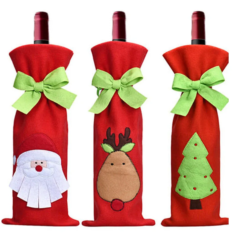 Рождественские украшения для рождественской вечеринки DIY Navidad красный цвет крышка для бутылки с красным вином сумки для домашнего ужина украшения стола