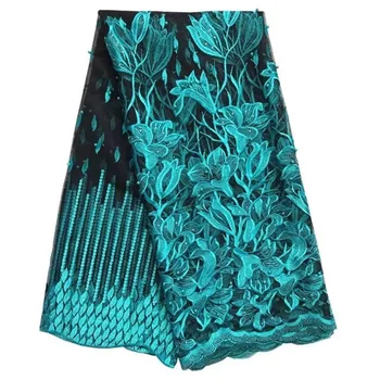 

High Quality Nigerian Lace Fabrics With Beaded African French Net Lace Fabric Embroidered green color Tulle Mesh Lace Fabric F20