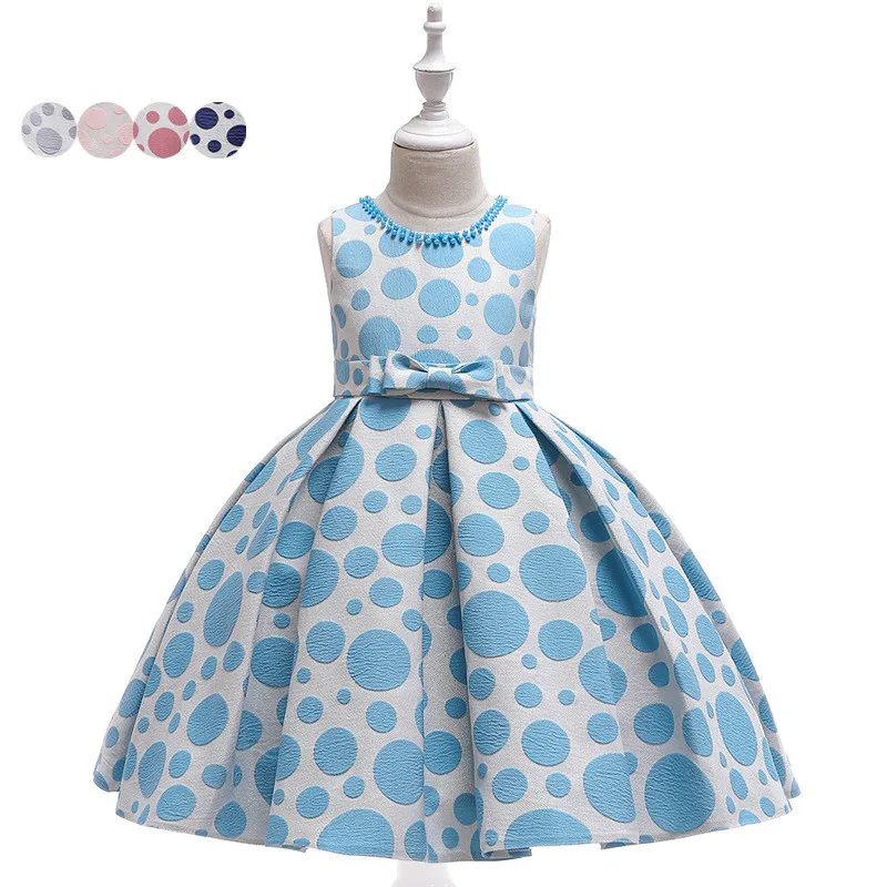 

New Girls Dress Dot for Party Evening Princess Girl Dresses Beading Blue Pink Blue Gray 5 Colors
