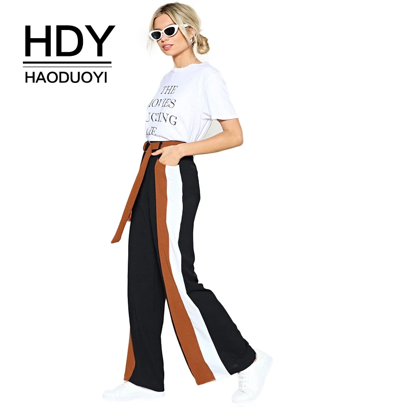 

HDY Haoduoyi Loose Comfortable Wide Leg Pants Tall Waist Slender Walkable Domiciliary Striated Sportive Free Psychic Pants