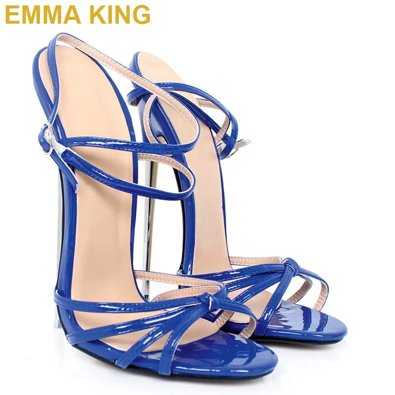 18 см Экстрим босоножки на высоком каблуке г. Летняя женская обувь на металлическом каблуке женские сандалии на шпильках Туфли с ремешком и пряжкой для зачистки туфли для ночного клуба - Цвет: blue