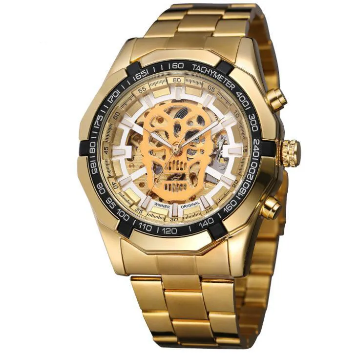 

Winner Man Leisure Time Noctilucent Human Skeleton Head Hollow Out Automatic Mechanics Wrist Watch
