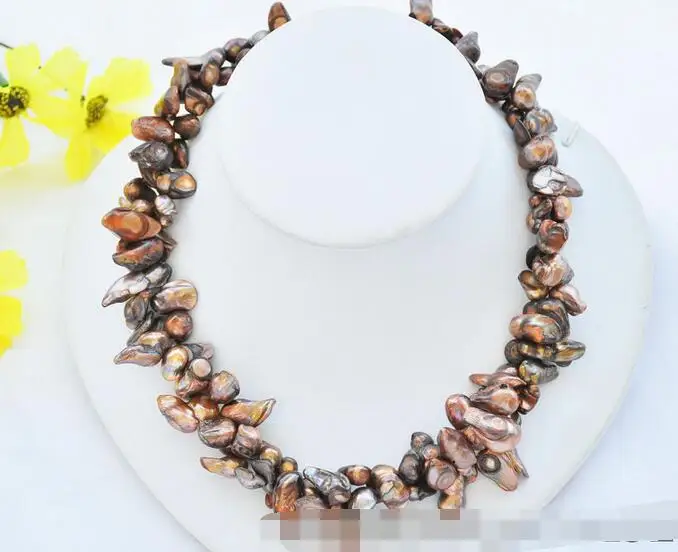 

3398 2Strds coffee baroque Tail freshwater pearl necklace