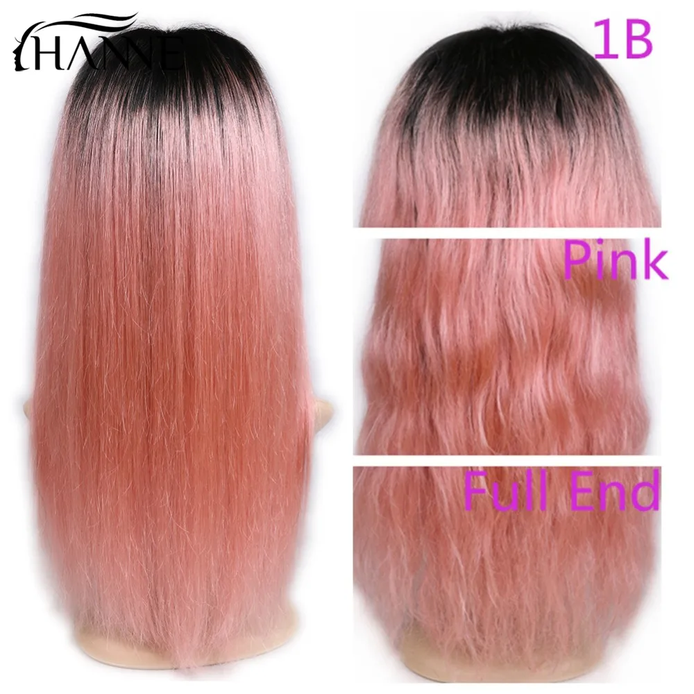 HANNE Hair 4*4 Lace Closure Pink Wigs For Women Middle Part Human Hair Wigs 1B/Pink Color 150% Density Brazilian Remy Wig