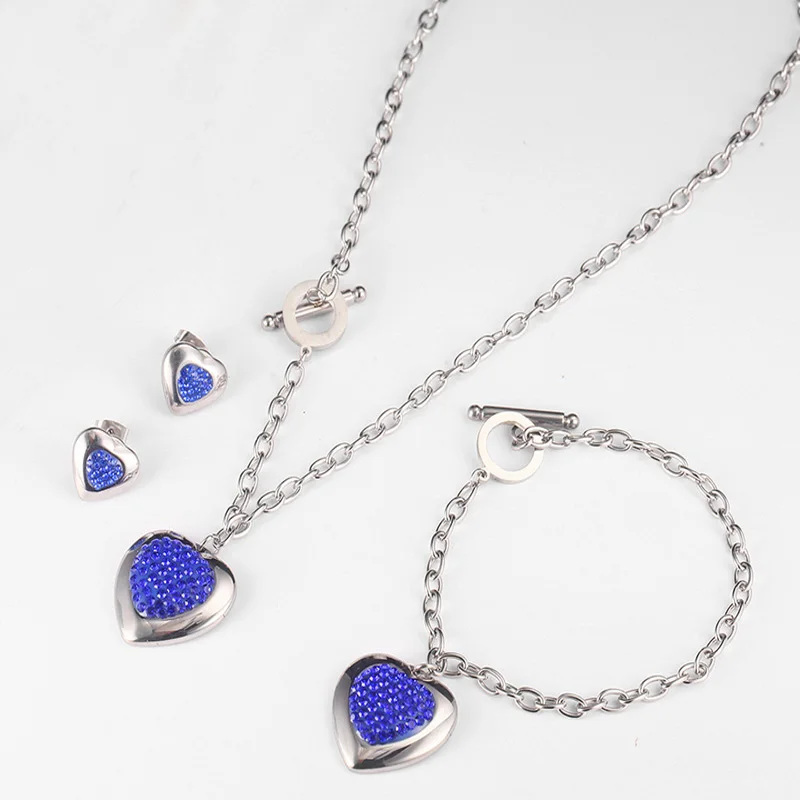 

OUFEI Wholesale Stainless Steel Jewelry Sets for women Heart-shaped Necklace Earrings Bracelet Set crystal bohemian Fashion