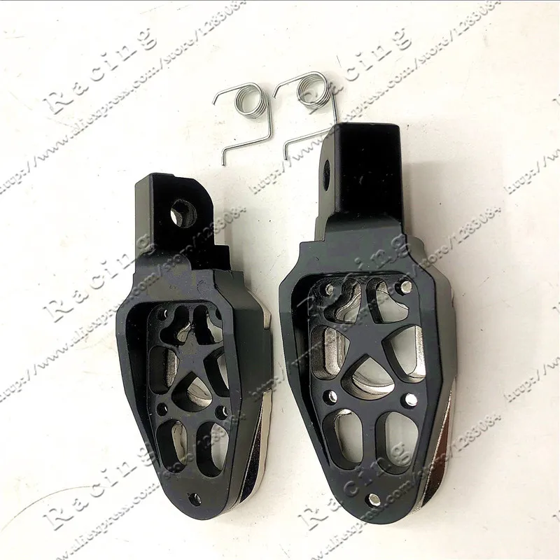 1 Pair Universal 8mm Metal Motorcycle Foot Pegs Pedals Footrests Spring dirt Pit Bike