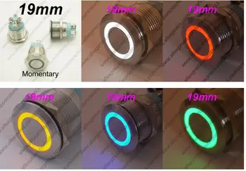 

1PC 19MM LED Ring Glowing Metal Switch Button Indication Power On Button Free Soldering With Screw Nut DIY Momentary Not Fixed