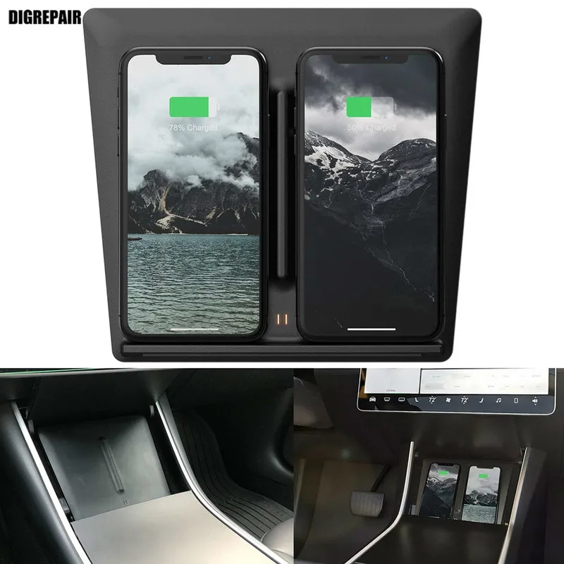 

Wireless Charger Board Edition Mobile Auto Accessories Fast Charging Secure Dual USB Port for Tesla Model 3 IPhone Samsung