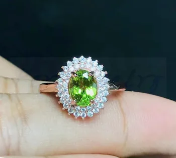 

Per jewelry Natural real peridot ring Free shipping 925 sterling silver Fine jewelry 5*7mm 0.95CT gemstone #F8060215