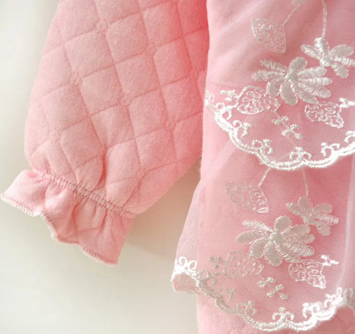 Одежда для новорожденных девочек; воздушный хлопковый зимний утепленный комбинезон; комбинезон принцессы с кружевом; комплект одежды для маленьких девочек; комбинезон+ шапочка