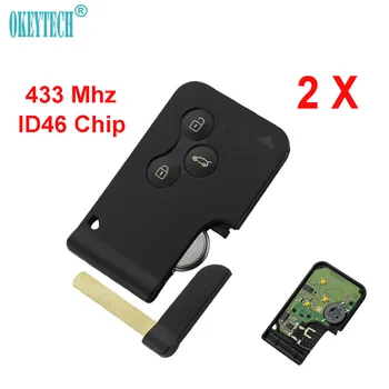 

OkeyTech 2X 3 Button Smart Card 433Mhz ID46 Chip For Renault Clio Logan Megane 2 3 Koleos Scenic Card Car Key Fob With Small Key