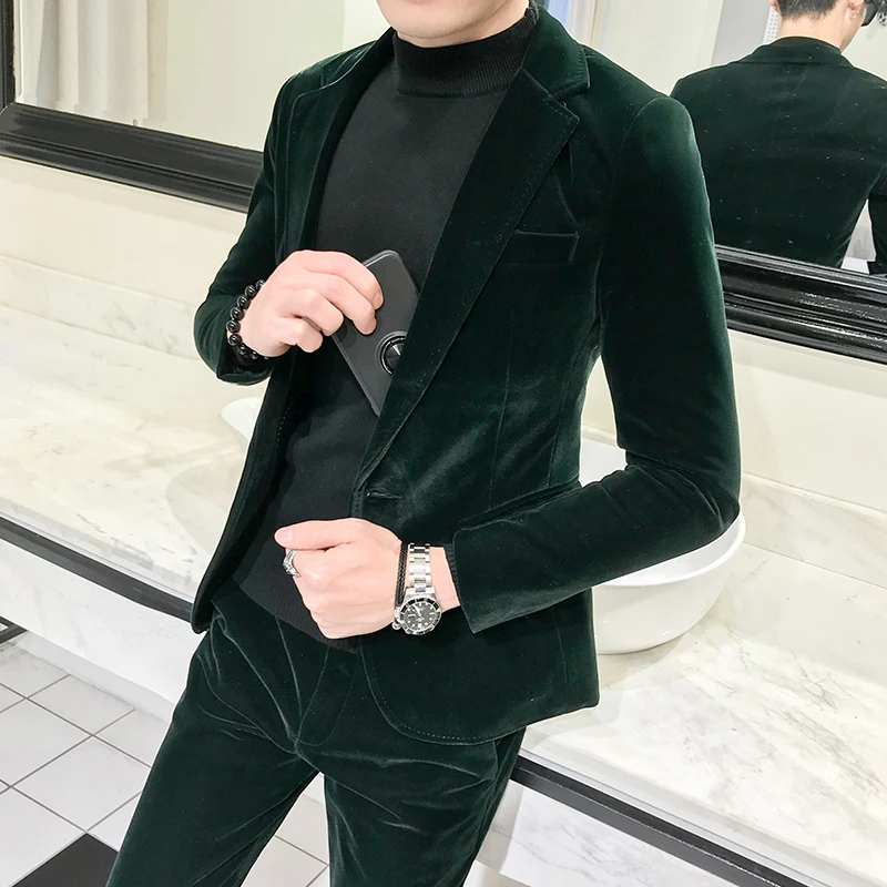 Red Suits Mens 2019 Velvet Suits Green Black Wedding Suits for Mens Luxury Vestidos Elegant Smocking Dress Flannel Social Club Red Suits Mens 2019 Velvet Suits Green Black Wedding Suits for Mens Luxury Vestidos Elegant Smocking Dress Flannel Social Club