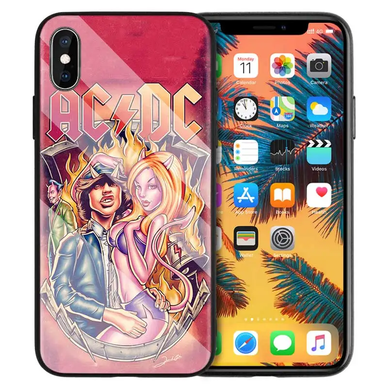 Чехол из закаленного стекла для iPhone 7 чехол для iPhone 8 6 6S 11 11Pro X XR XS MAX Plus ACDC Rock Ac DC Angus Young Print Back Shell