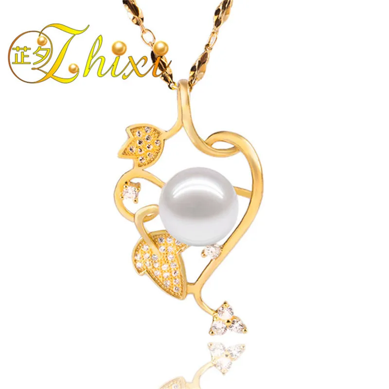 

ZHIXI Pearl Necklace Pendant Fine Jewelry 10-11mm White Natural Stone Pendant For Women Trendy Birthday Gift Leaf D002