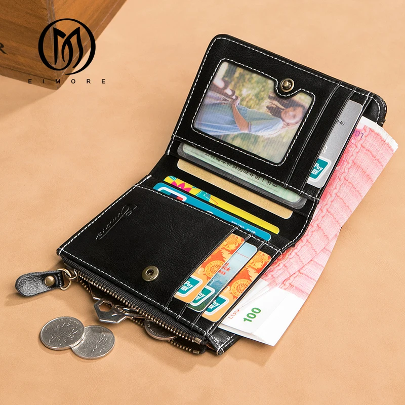 

EIMORE 2018 New Fashion Women Wallets Split Leather Lady Wallet Women's Short Design Purse Luxury Brand Money Bag Coin Purse